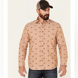 Pendleton Carson Mens Woven Long Sleeve Shirt, Tan Dobby, Size L, NWT